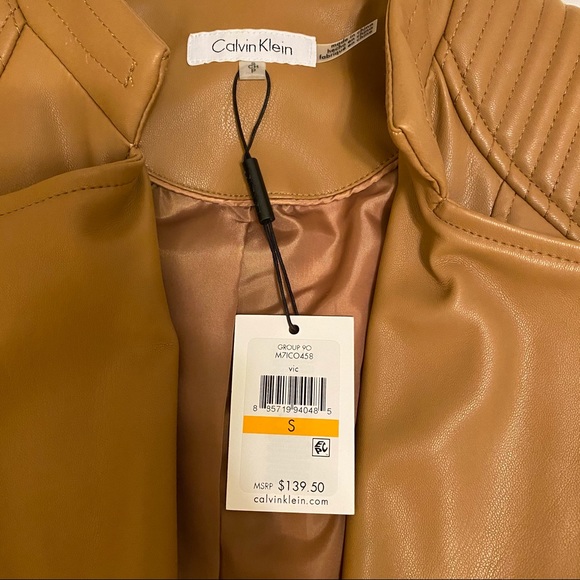 CALVIN KLEIN BROWN LEATHER JACKET - Picture 2 of 4